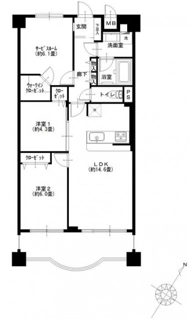 洗足ミナミプラザ　間取り2ＳＬＤＫ