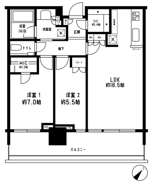 パークタワー勝どきミッド　間取り図